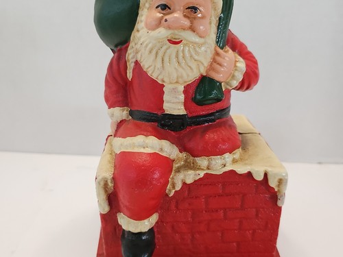 Vtg cast iron santa bank - cast,